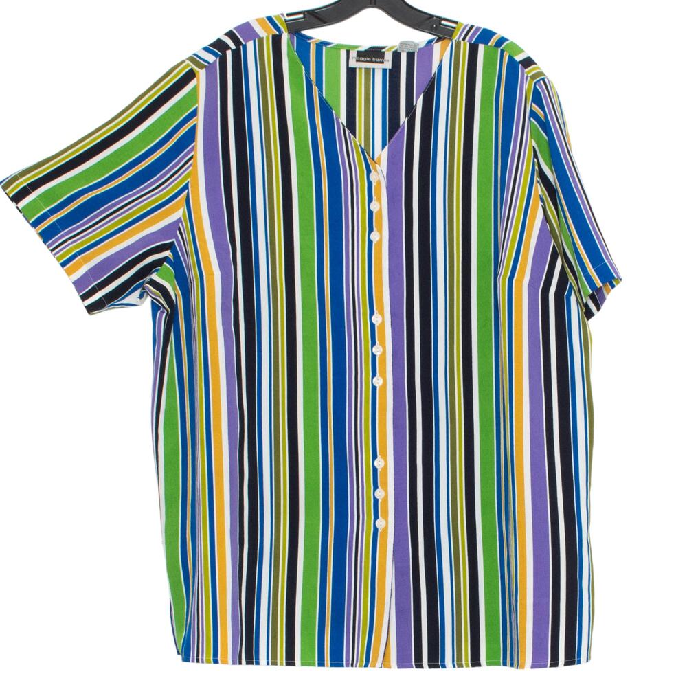 Maggie Barnes Colorful Stripe Button Up Top Plus Size 2X Retro Boho Maximalist